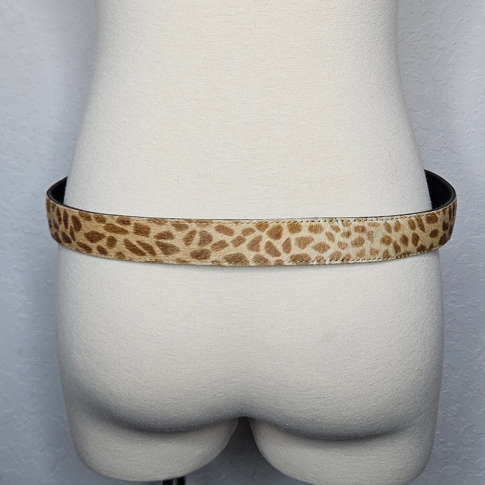 Elite Fresno California Leopard Print Calf Hair Belt Gold Hammered Buckle 1 XL - Picture 3 of 5